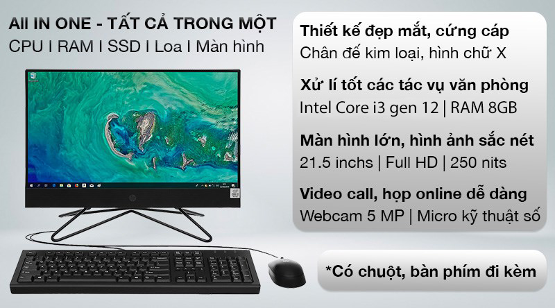 PC HP 200 Pro G4 AIO I3-1215U/ 8GB / 256GB SSD/ 21.5INCH FHD/WIN 11 HOME/74S22PA