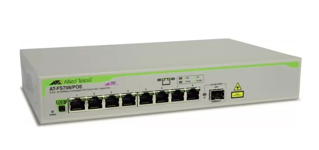 8-port 10/100TX Unmanaged PoE Switch ALLIED TELESIS AT-FS708/POE