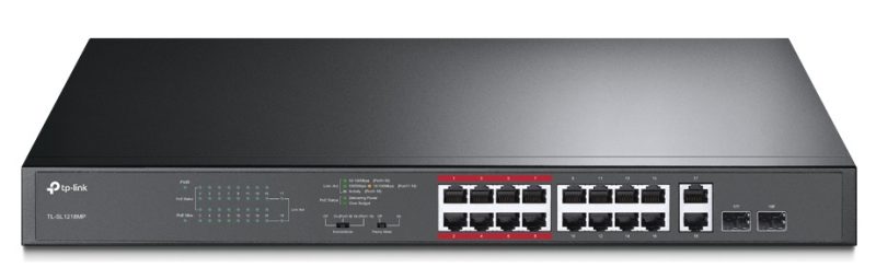 16-Port 10/100Mbps + 2-Port Gigabit Unmanaged PoE Switch TP-LINK TL-SL1218MP