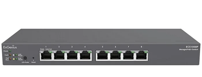 8-Port PoE Cloud Managed Network Switch EnGenius ECS1008P