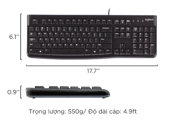 Bàn phím Logitech K120 Fullsize 104 phím và numpad chuyên văn phòng