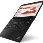 ThinkPad T14 (14″ Intel) Left Side angle, fully opened at 180 degrees, screen on