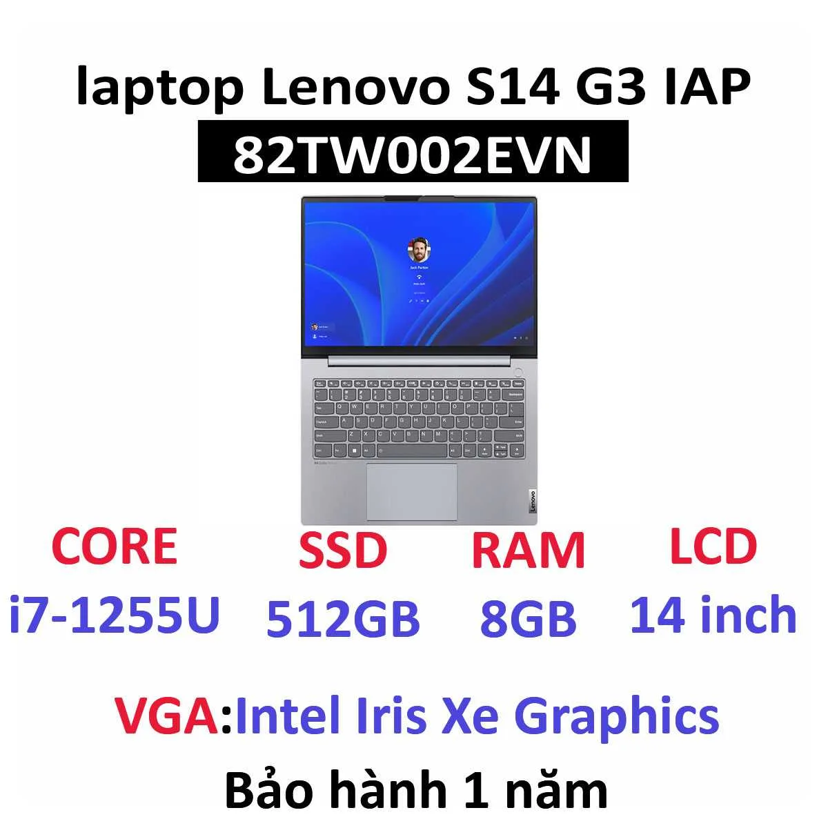 laptop Lenovo S14 G3 IAP 82TW002EVN  i7-1255U | 8GB | 512GB SSD | WF+BL | FP | 14