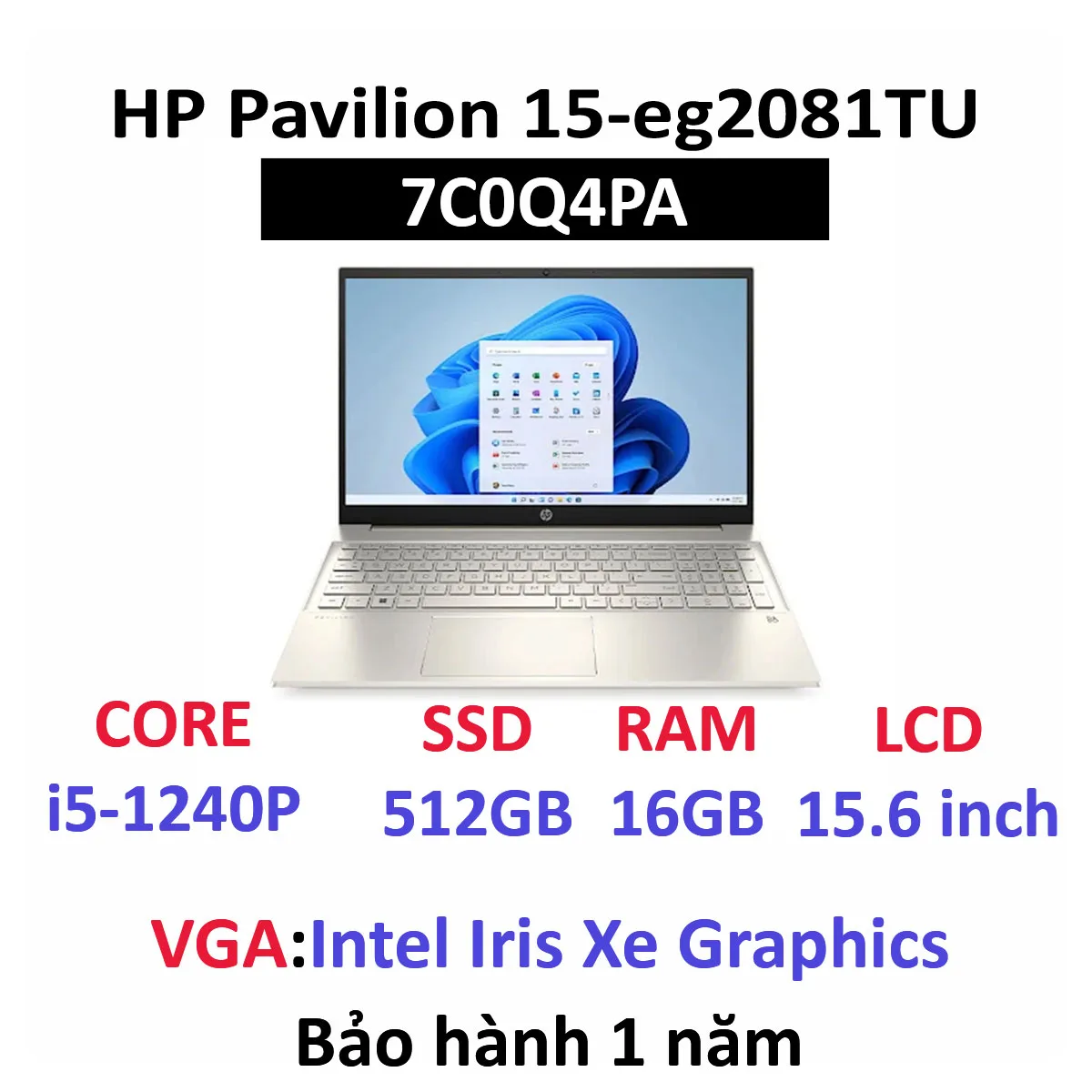 Laptop (NB) HP Pavilion 15-eg2081TU 7C0Q4PA i5-1240P | 16GD4 | 512GSSD | 15.6FHD | Wlac | BT5 | 3C41WHr | ALUp | W11SL | BẠC