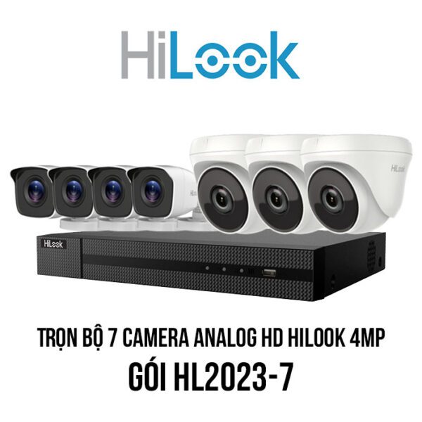 Lắp đặt trọn bộ 7 camera Analog HD HiLook 4MP giá rẻ [HL2023-7]. Hotline 19009259