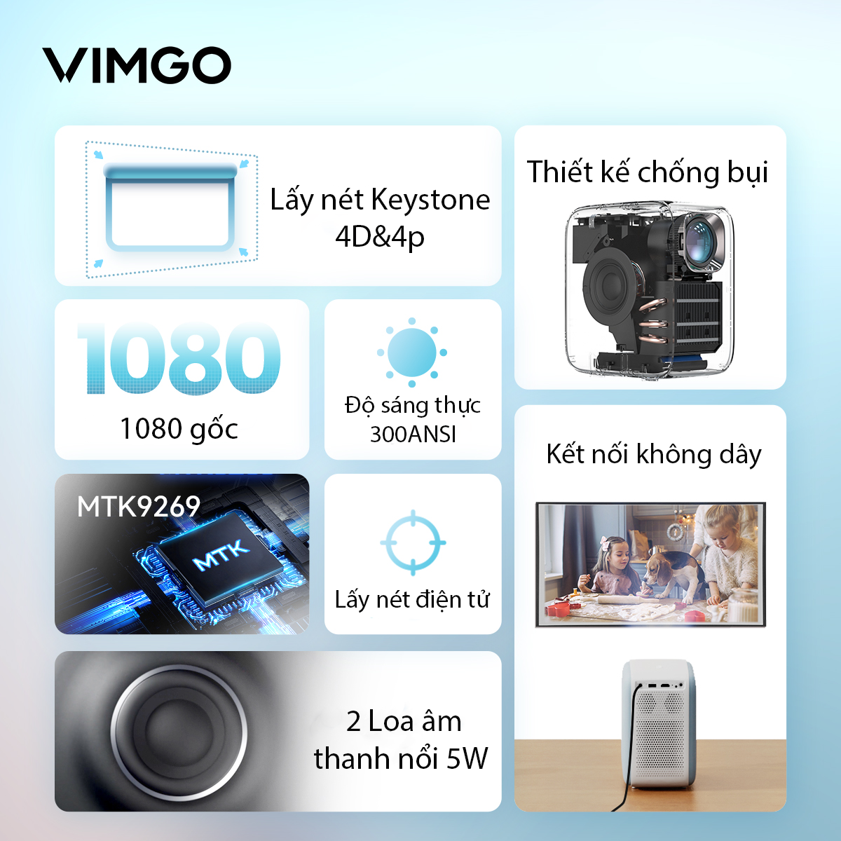 Máy chiếu Vimgo P10, Android 9.0, 1080P, 1+8G, Electrical Focus