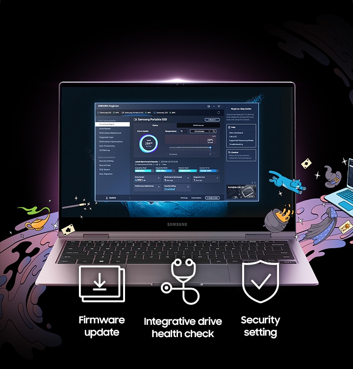 vn-feature-samsung-magician-software-539527739 Phần mềm Magician đem đến bộ công cụ quản lý T9 thuận tiện, giúp đạt hiệu suất tối ưu với các tính năng hỗ trợ như kiểm tra tình trạng sơ bộ của ổ đĩa, cập nhật firmware và cài đặt bảo mật thích hợp.