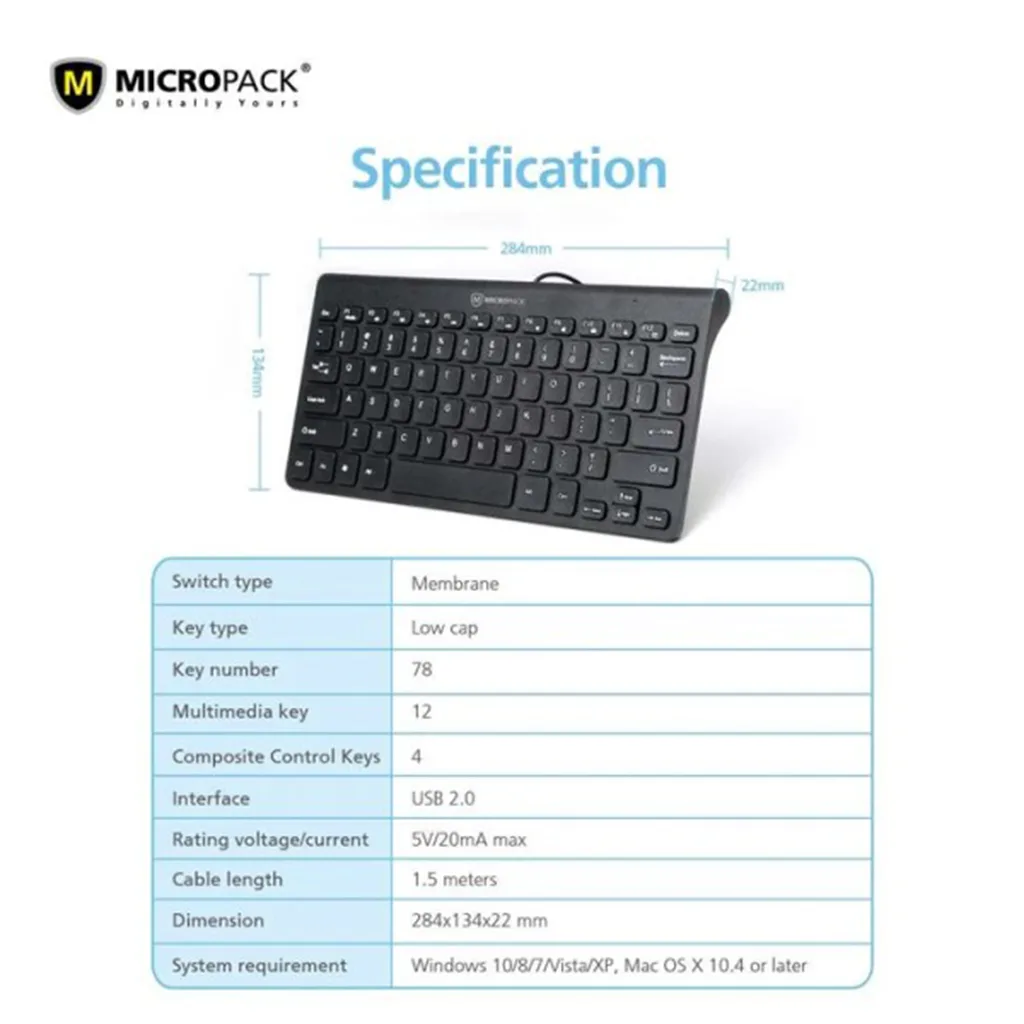 Bàn phím có dây MicroPack OFFICE MINI K2208STL