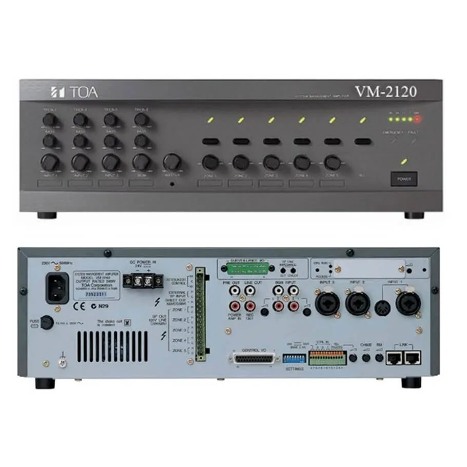 Mixer Amplifier 120W chọn 5 vùng loa TOA VM-2120