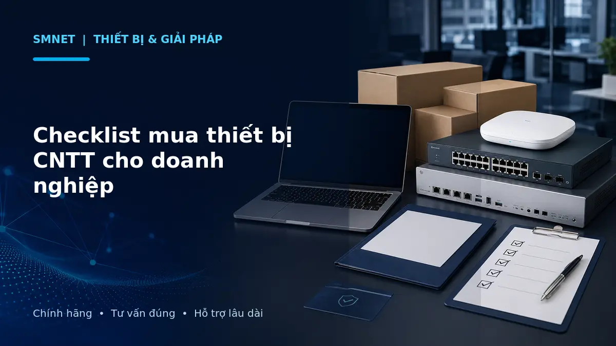 Mô phỏng checklist mua laptop, switch, firewall và thiết bị CNTT cho doanh nghiệp