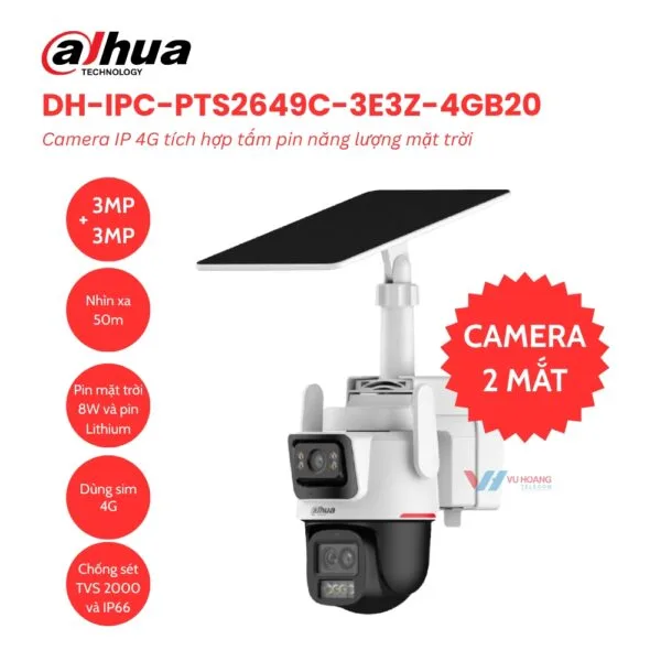 Camera 4G Dahua DH-IPC-PTS2649C-3E3Z-4GB20 Pin Mặt Trời