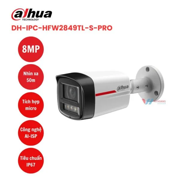 Camera Dahua IPC‑HFW2849TL‑S‑PRO 8 MP, PoE, AI, có mic