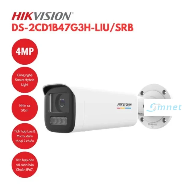 Camera IP 4MP thân trụ HIKVISION DS-2CD1B47G3H-LIU/SRB