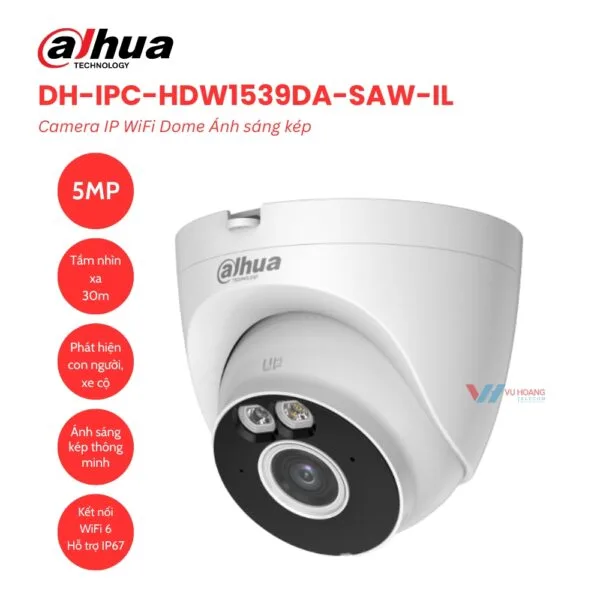 Camera Wifi Dahua DH-IPC-HDW1539DA-SAW-IL 5MP Dome