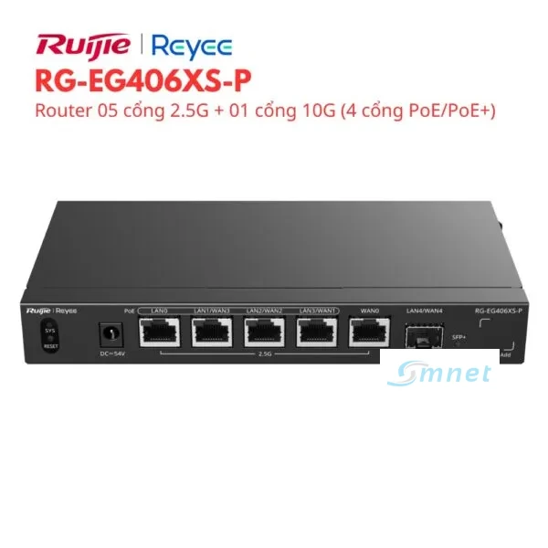 Router 5 cổng 2.5G + 01 cổng 10G Reeye RG-EG406XS-P (4 cổng PoE/PoE+)
