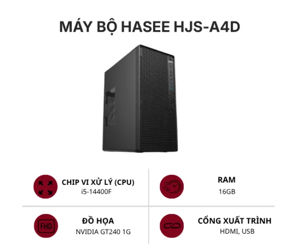 Máy bộ HASEE HJS-A4D, Intel Core i5-14400F, 16Gb(2 x 8Gb)-3200Mhz DDR4,512Gb