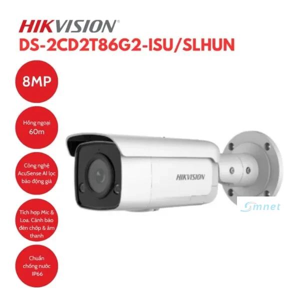Camera IP Hikvision DS-2CD2T86G2-ISU/SLHUN 4K Báo Động